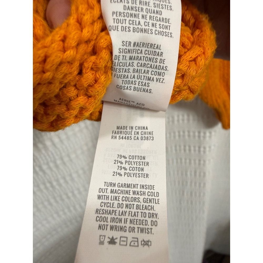 Aerie Off Shoulder Sweater L Orange Open Shaker Knit Boat Neck Cropped Relaxed - Picture 7 of 8
